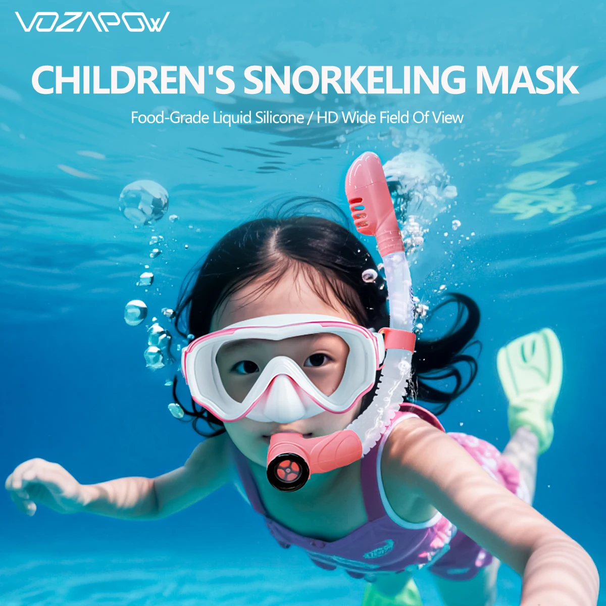 

Xoapow Детская маска для снорклинга Трехслойная противотуманная линза HD с аквалангом Пищевой силикон Безопасная молодежная детская трубка Снаряжение для дайвинга