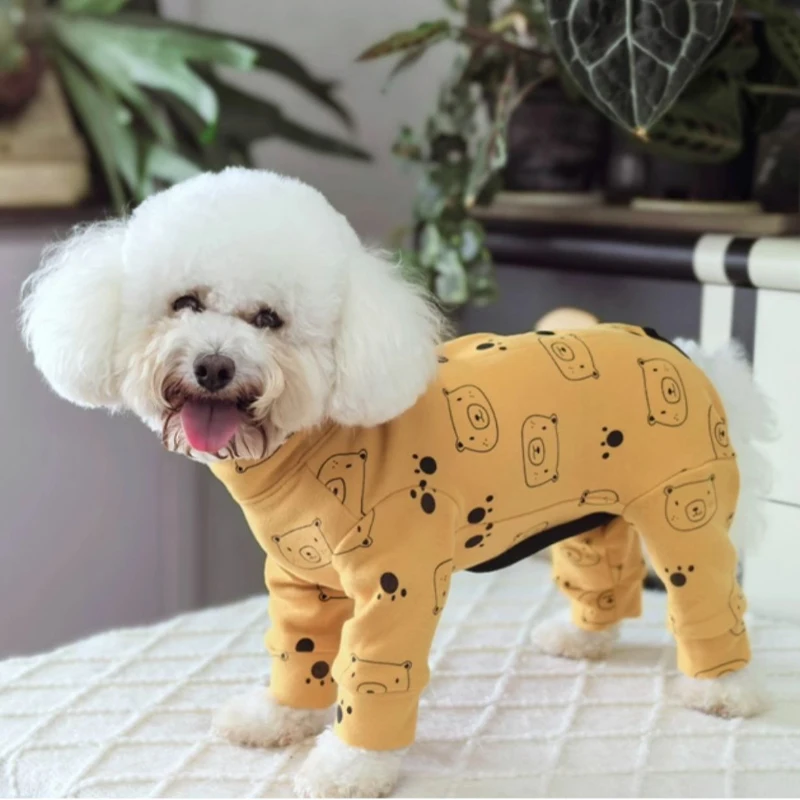 

Cute Print Yellow Jumpsuits For Small Medium Dogs Spring Autumm Pure Cotton Wrap Belly Rompers Puppy Home Wear Pet Clothes 2025