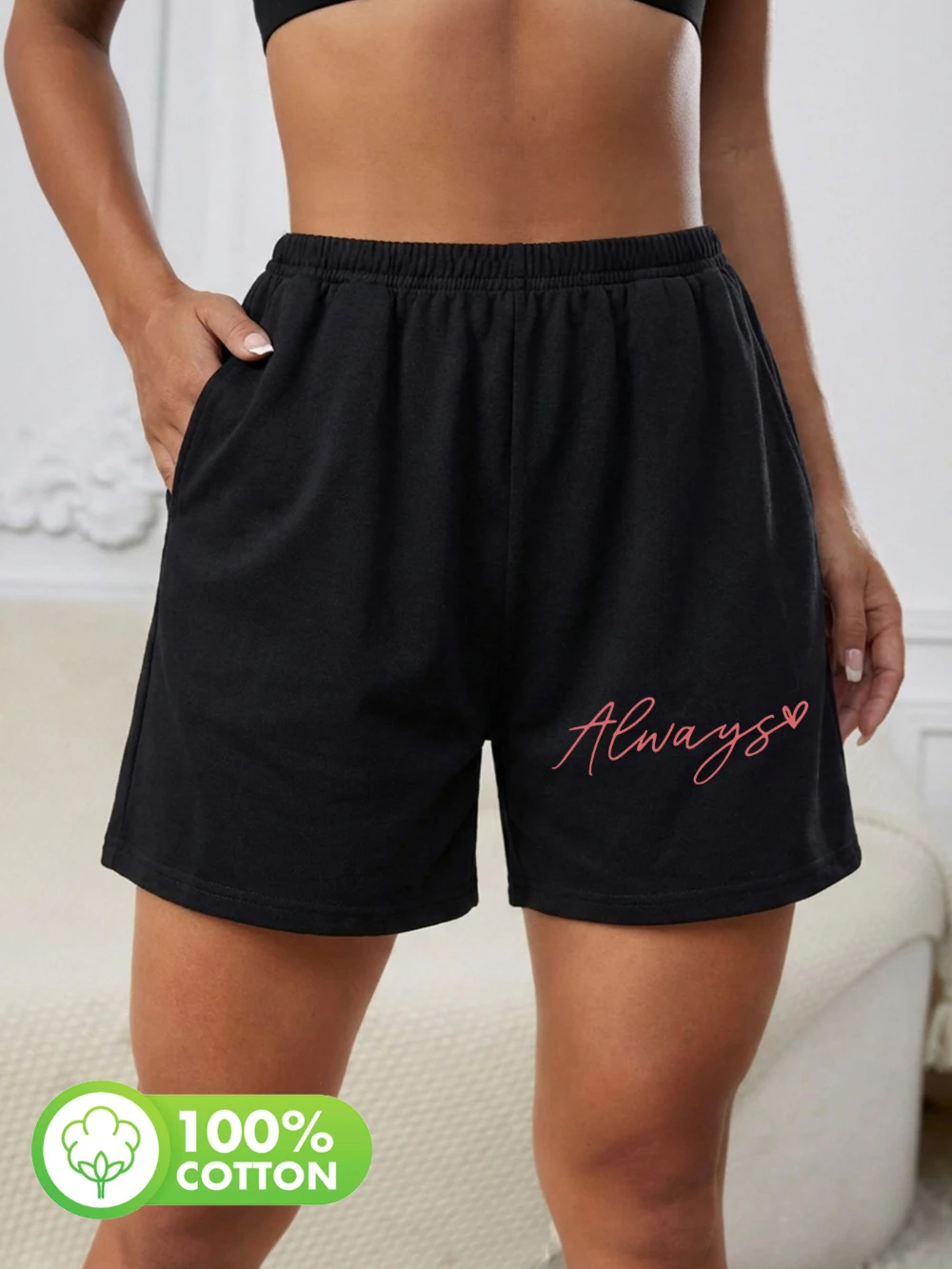 Spring/Summer Casual Women's Pants Handwritten Style Heart and Line Always Print Daily Wear S Home Pure Women's Shorts