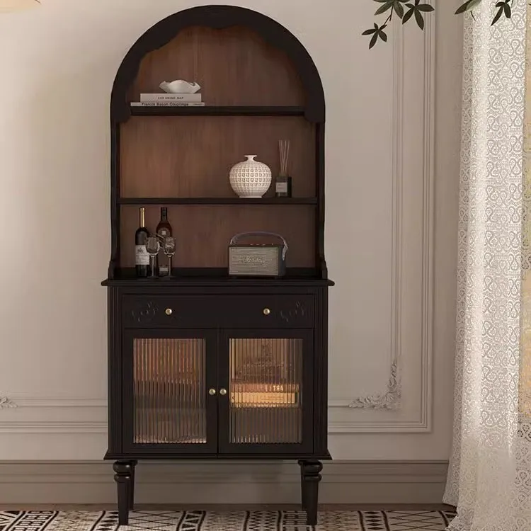

North American Retro Arched Bookcase French Solid Wood Dome Cabinet Nordic Living Room Multifunctional Storage Cabinet