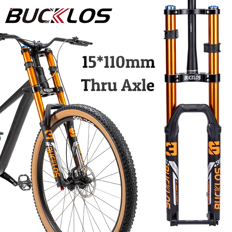 

BUCKLOS воздушная вилка для горного велосипеда Boost 15*110 мм с двойной короной MTB, подвесная вилка, дисковый тормоз, передняя вилка для горного велосипеда, 27,5/29 дюймов