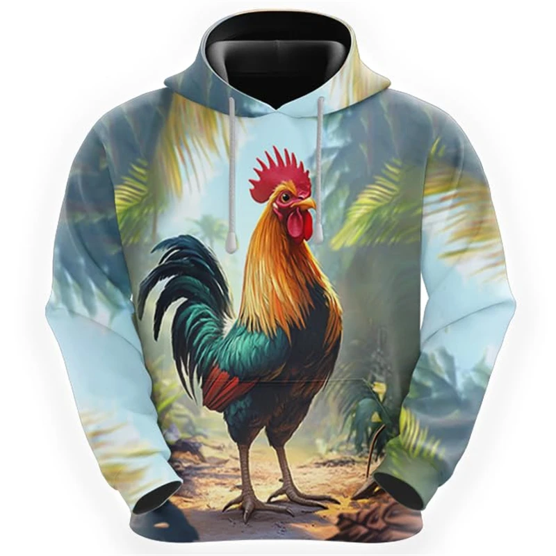 Funny Chicken Graphic Sweatshirts Casual Boy Pullovers Cartoon Rooster Hoodies For Men Clothes Hilarious Animal Hoodie Kids Tops