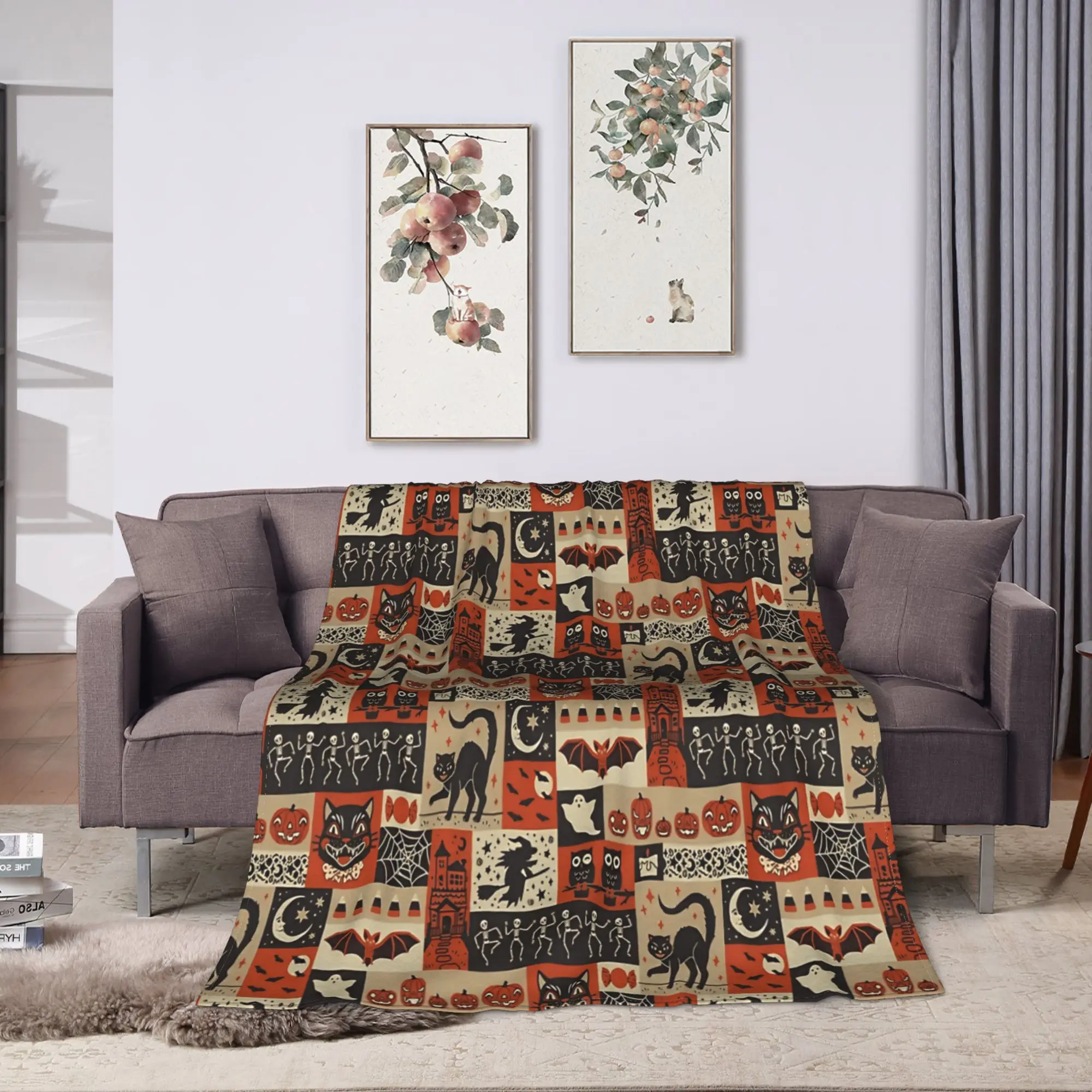 Vintage Collage Halloween Blanket  Super Soft Funny Plush Throw Blanket For Girls Boys Bedroom Flannel Bedspread Bed Cover