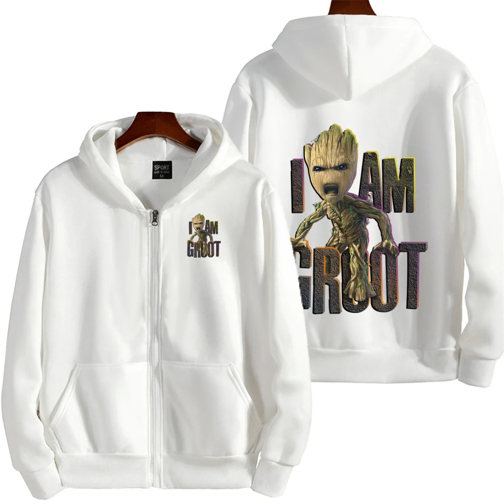 Толстовка на молнии Marvel I Am Groot для мужчин и женщин, оверсайз, весна-осень, новинка 2025, мультяшная аниме-одежда для пар, куртка-пальто
