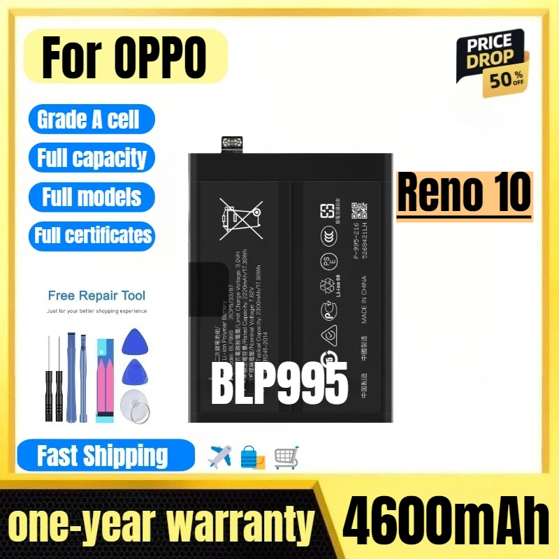 

BLP995 for OPPO Reno 10 Mobile Phone Battery High Quality High Capacity Battery Replacement Bateria Grade A Cell with Tools