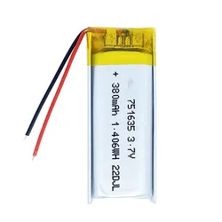 3.7V 380Mah751535751635 Bateria litowo-polimerowa Li do DVD MP3 SMART WATCH KAMERA LAPTOP TABLET MP4 MOBILE POWER