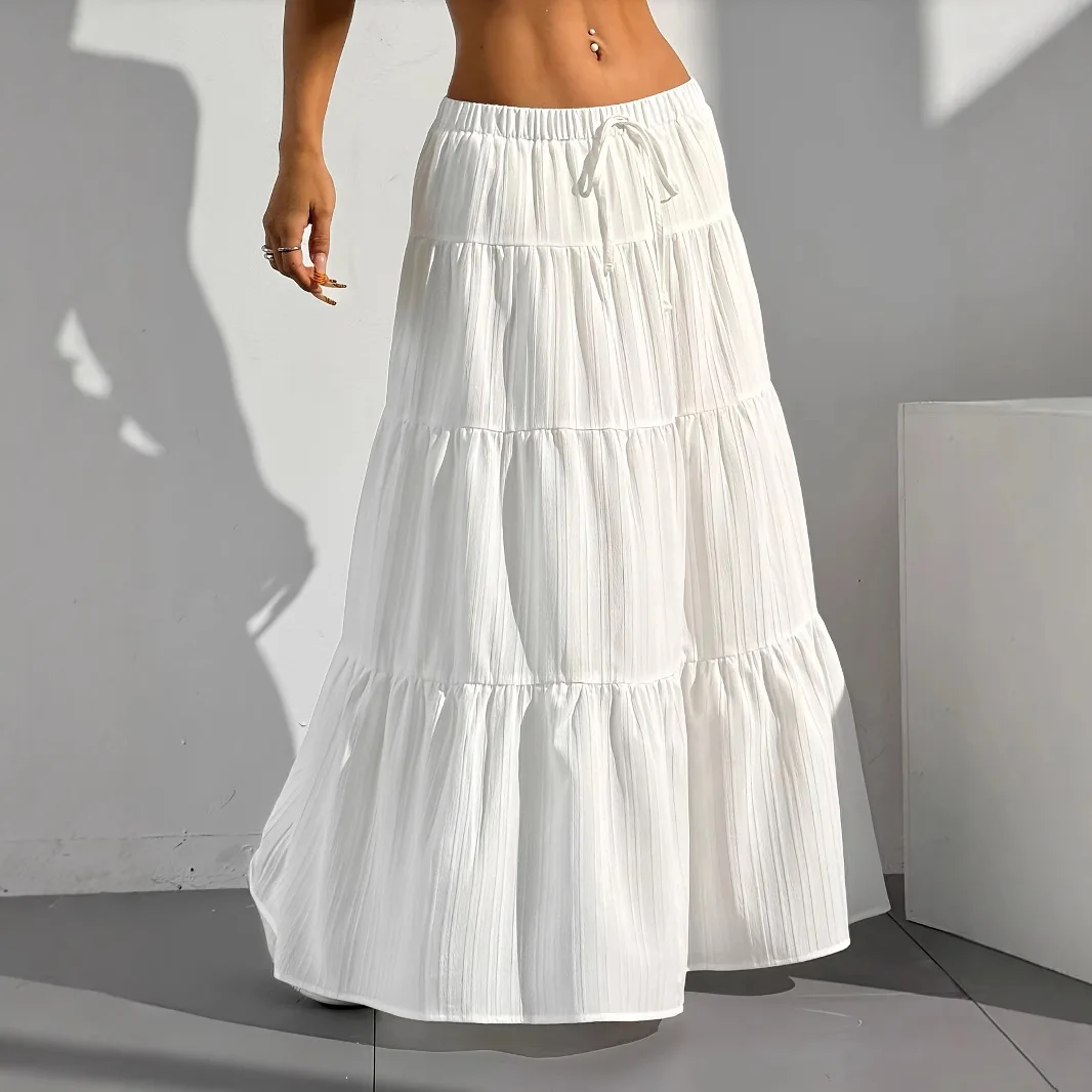 تنورة نسائية نصف طول لربيع وصيف مع حزام، تنورة متأرجحة كبيرة، تنورة طويلة فضفاضة، ملابس نسائية