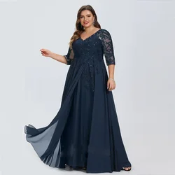 Plus Size Wedding Party Dresses 2023 Chiffon A-line V-Neck Appliques Sequins Ruching Mother of the Bride Dress فساتين السهرة