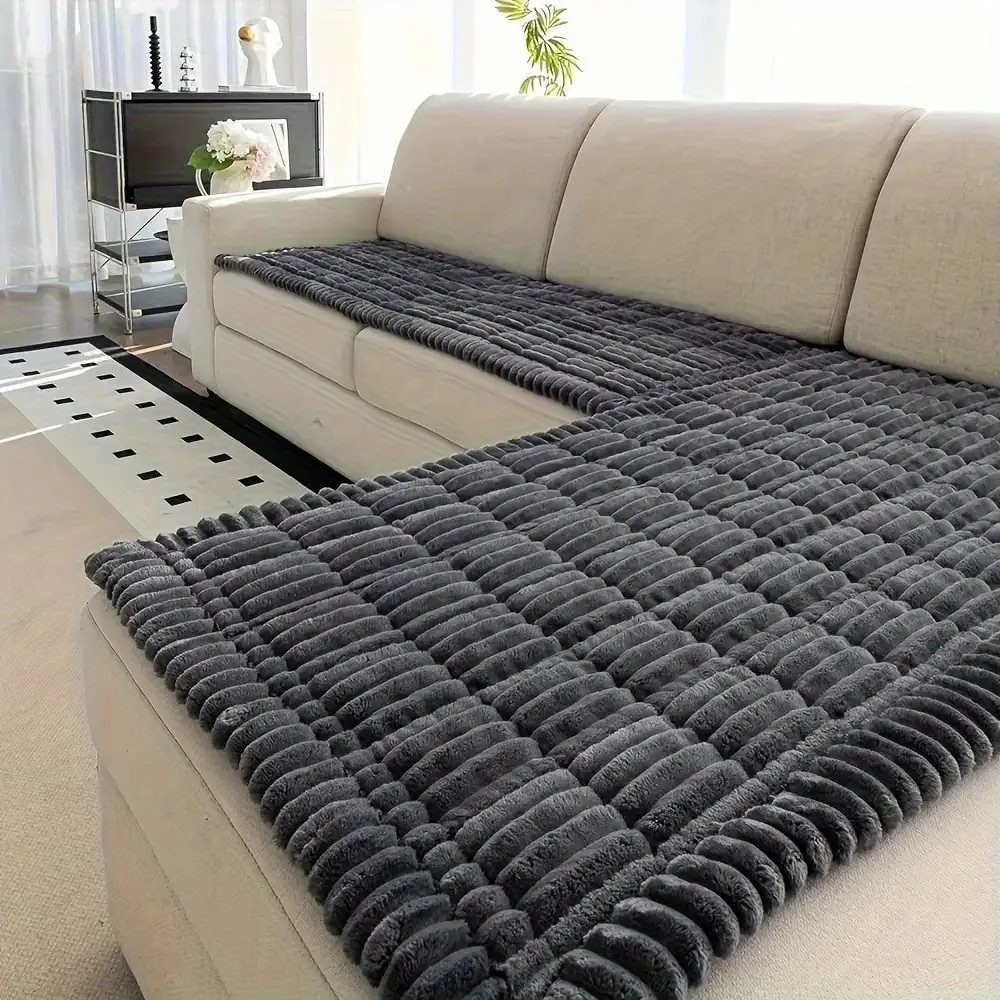 2pcs Modern Style Sofa Covers, Solid Color Jacquard Couch Covers - Soft Thick Plush Fabric, Machine Washable, Pet-Friendly Non-S