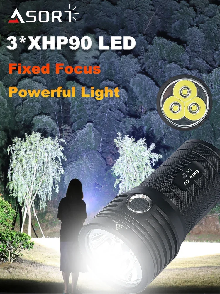 Puissante lampe de poche LED 3 * XHP90, haute luminosité, torche tactique Rechargeable par Usb, verrouillage de sécurité, lanterne à main pour Camping, randonnée, pêche