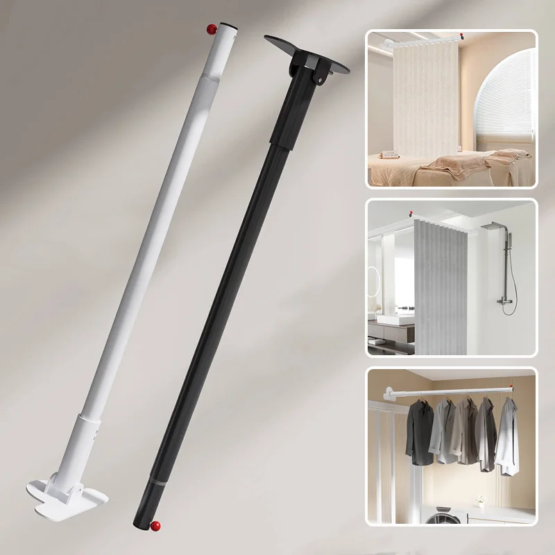 

50-90cm Telescopic Clothes Hanging Rod 180° Rotatable No Drill Curtain Rod Adjustable Extendable Rod for Bathroom Wardrobe