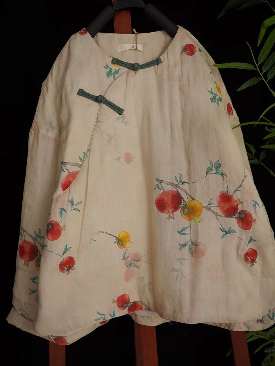 Women's Cotton Jacket with Lotus Print And Button Detail Thickened for Winter Warm Vintage Style Short Coat Red Orange Color