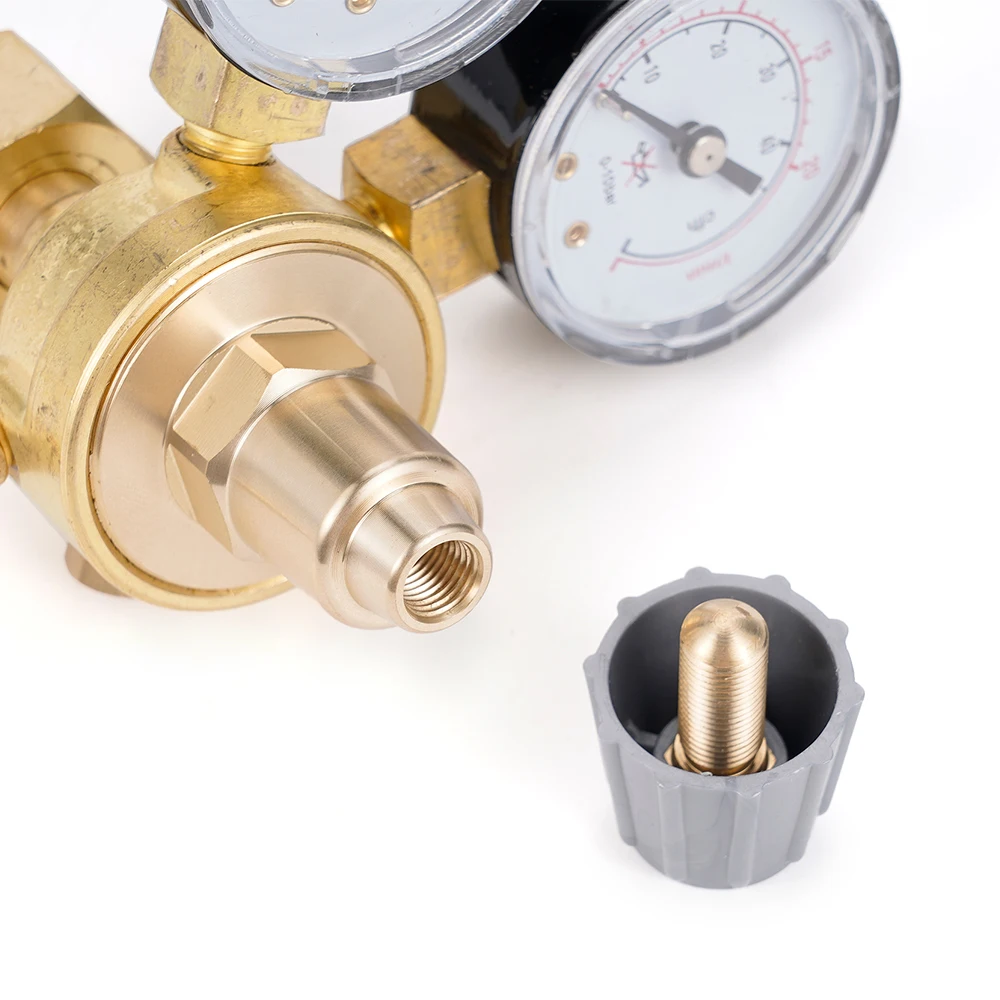 Druckregler Reduzierstück Argon CO2 Schweißen Doppelanzeige Gasflasche MIG WIG Schweißen Durchflussmesser Steuerventil W21,8 1/4 Gewinde – Detail 12