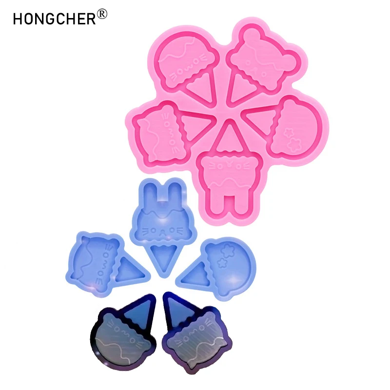 Shiny Mirror Cartoon Animal Ice Cream Shape Silicone Mold DIY Epoxy Resin Jewelry Earrings Necklace Accessories Drip Molds