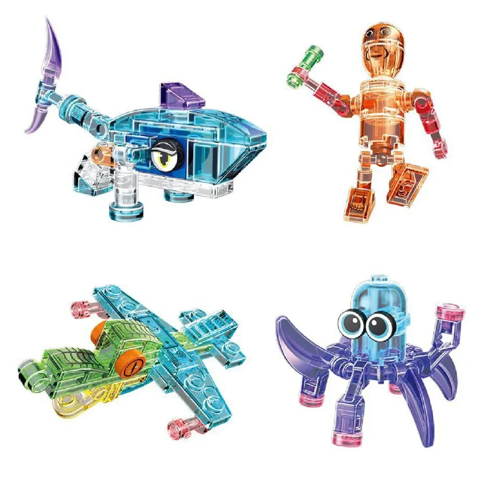 Nuevo bloque de figura de cristal italiano Brainrot, juguete Tung Tung Sahur Tralalelo Tralala, bloques de construcción, combinación de figuras de juguete