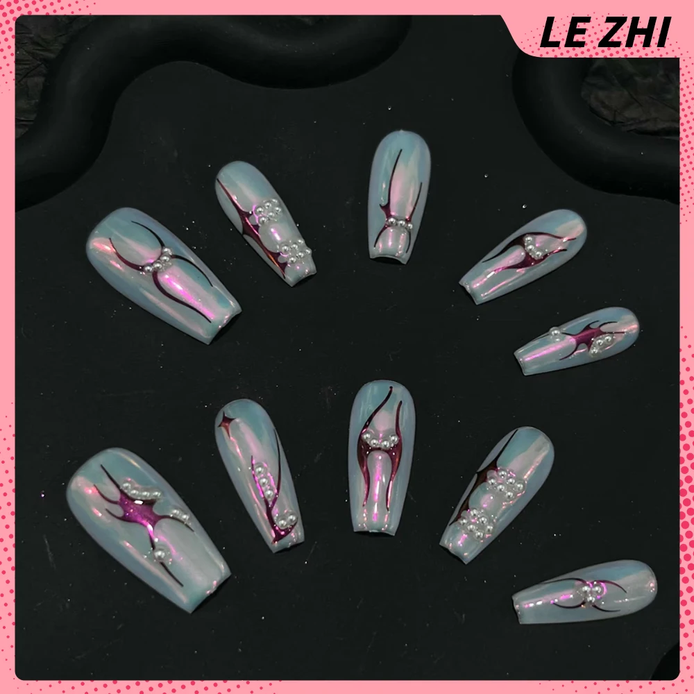 10 قطعة فتاة الساخنة اليدوية التابوت اللوز اضغط على الأظافر الملونة القط عيون التدرجات ستار الماس العنكبوت اللؤلؤ فراشة الأظافر كاذبة