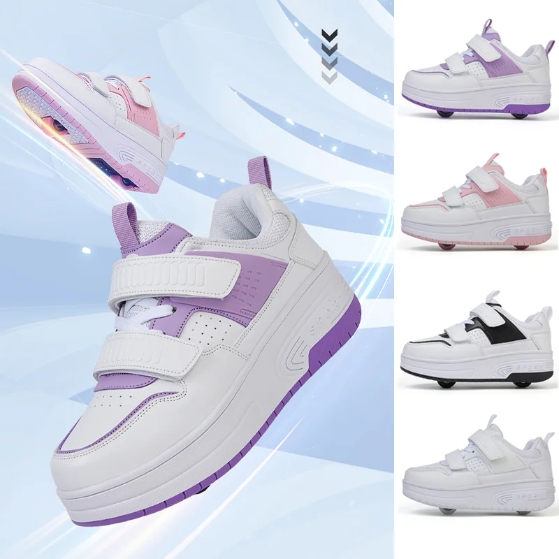 

Classic style Roller Skates Dual Wheel Slip-on Roller Skating Shoes New Spring Autumn Leather Surface Sports Shoes For Women Kid