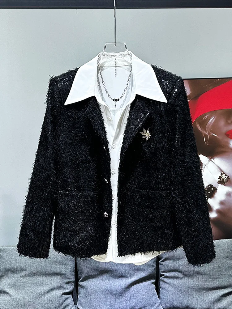 

Korean Sle Faion Fringe Design Men's Small Fraance Sle Jaet Autumn Winter ular iny Bead Decoration Jaet