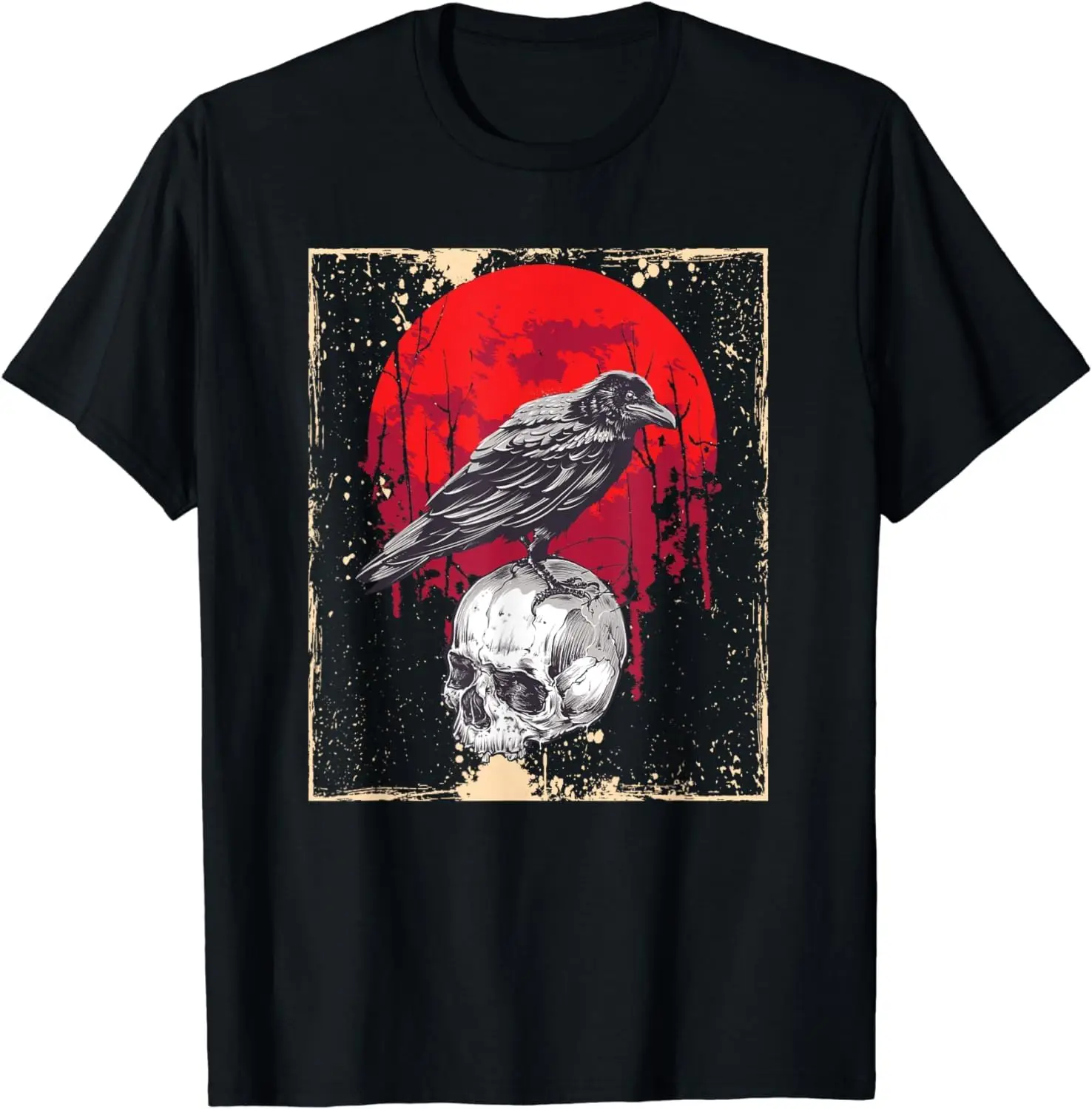 LUjiu - Playera de cuerpo gótico con Calavera, Luna roja y cuerpo Negro