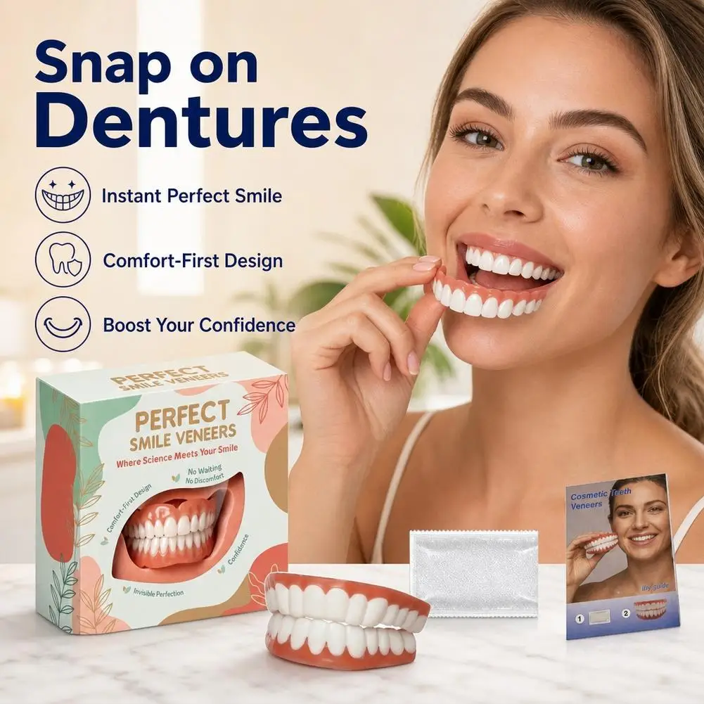 Temporary Denture Kit, Heat Moldable Custom Fit Upper Lower False Teeth Temporary False Teeth Set Natural Shade for Men & Women