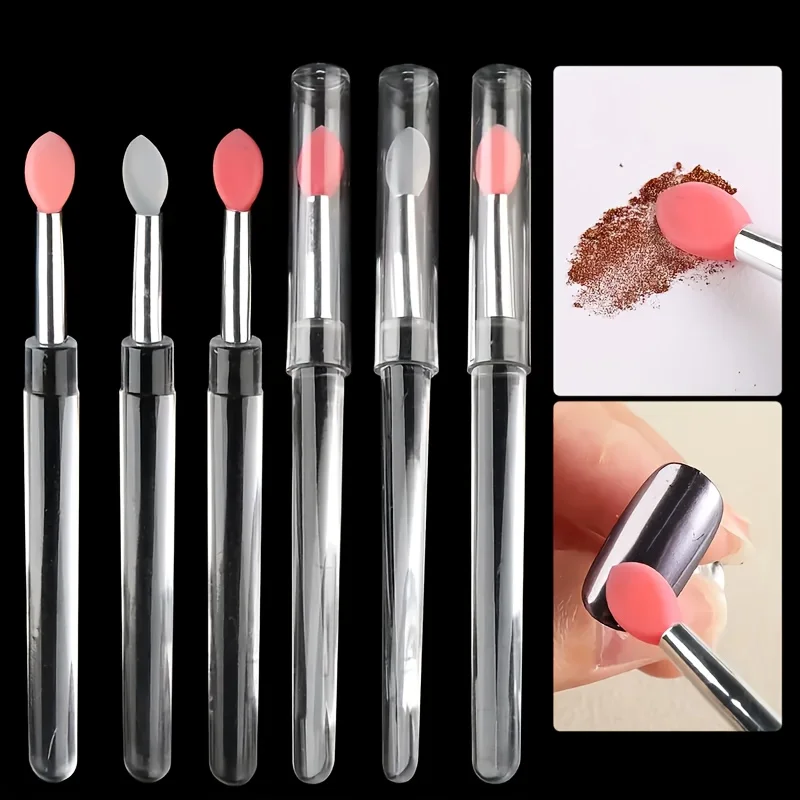 5 reusable silicone nail brushes with mirror effect - double head makeup&nail polish applicator