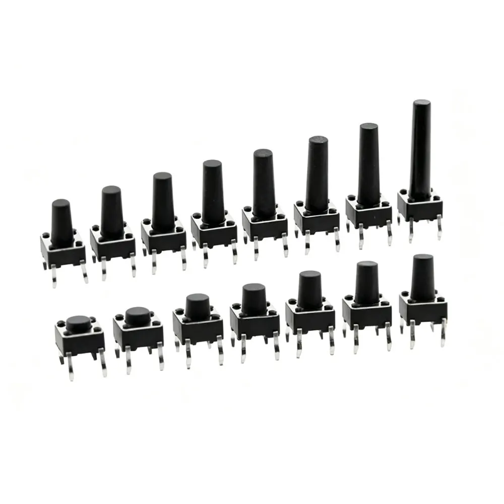 20pcs Tactile Tact Mini Push Button Switch 6x6mm 4Pin PCB Panel Momentary Self-Reset Tact Switch 6x6x4.3/5/6/7/8/9/10/11/12/20mm