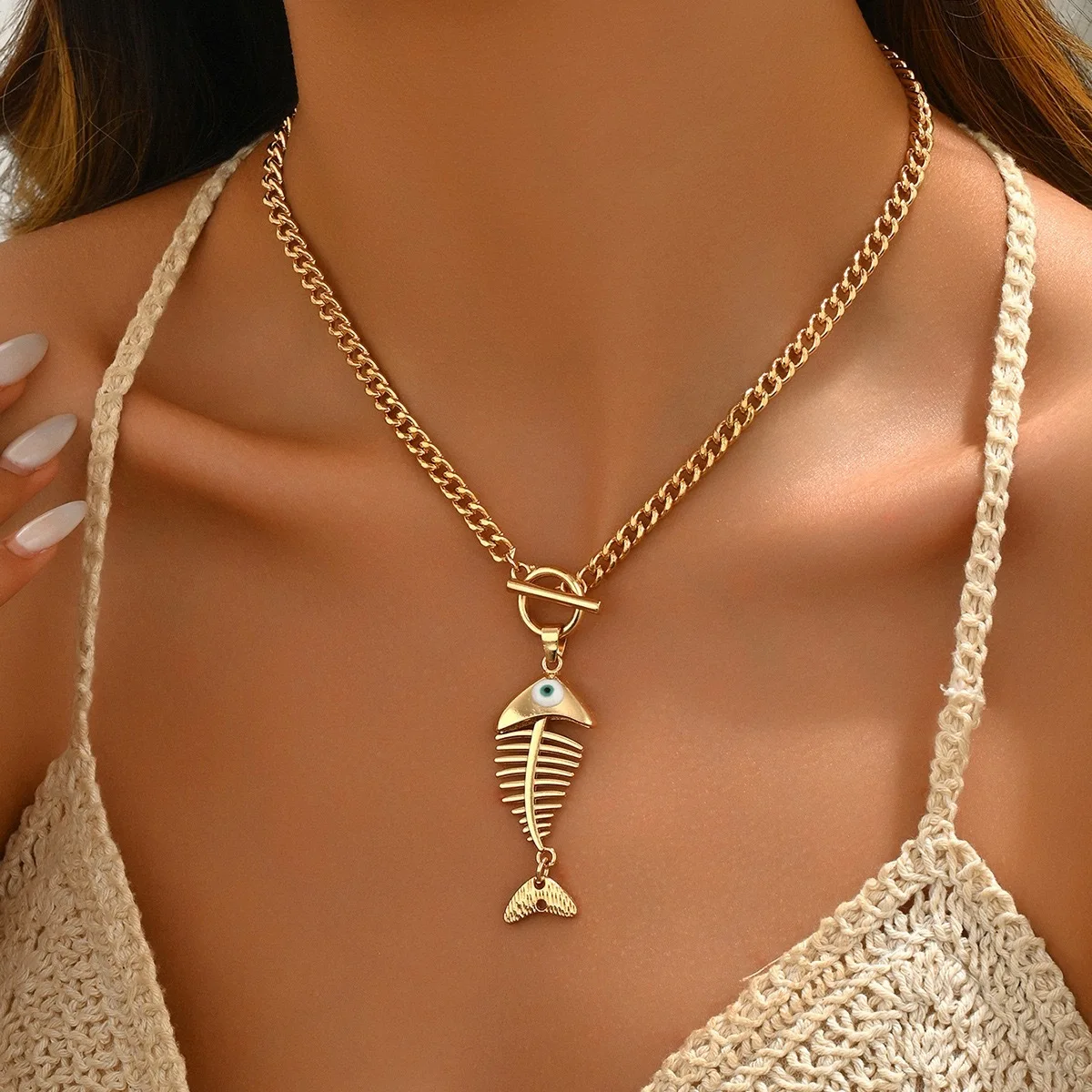 Hip-hop Fish Bone Pendant Necklace Unique Individualistic Collarbone Chain Jewelry for Women 2026 Wedding Party Gift Necklaces
