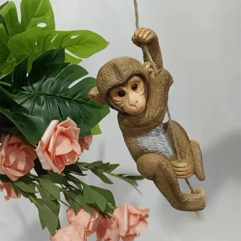 Garden Animal Hanging Baby Monkey Tree Climbing Resin Crafts Statue Home Decoration Accessories Garden Green Plant Resin Pendant