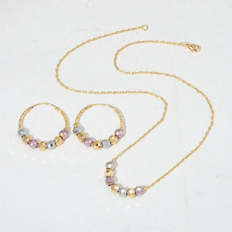 

European and American fashion simple classic metal temperament geometric hollow round bead female necklace earrings jewelry