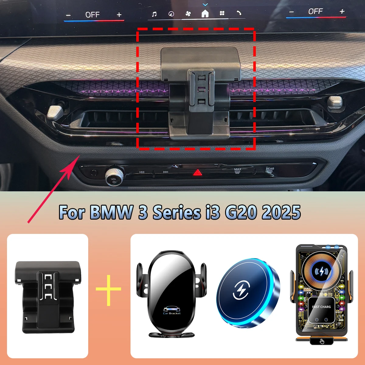 

Car Phone Holder For BMW 3 Series i3 G20 2025 Magnetic 15W fast Wireless Charging Proximity Sensing Car phone mount Accessories