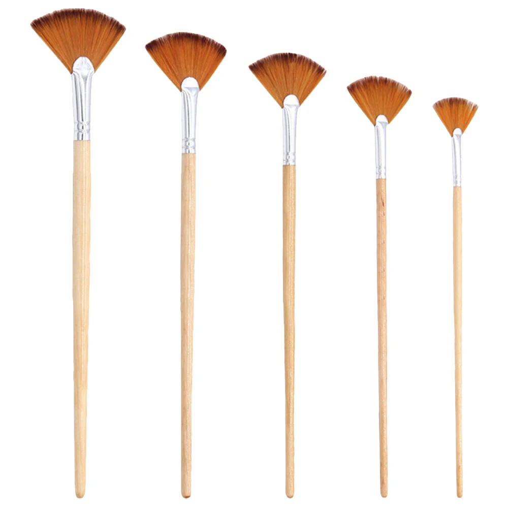 

5pcs Painting Brush Set Durable Nylon Bristles Ergonomic Handle Travel Watercolor Fan Multi Function Draw Supplies Wear