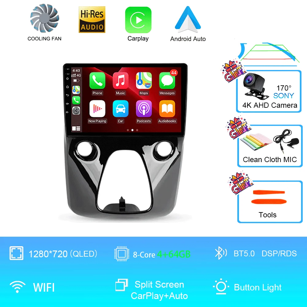 Android 16 autoradio multimediaspeler navigatie stereo GPS 2din 2 din DSP voor Peugeot 108 en Toyota Aygo B40 2014-2021