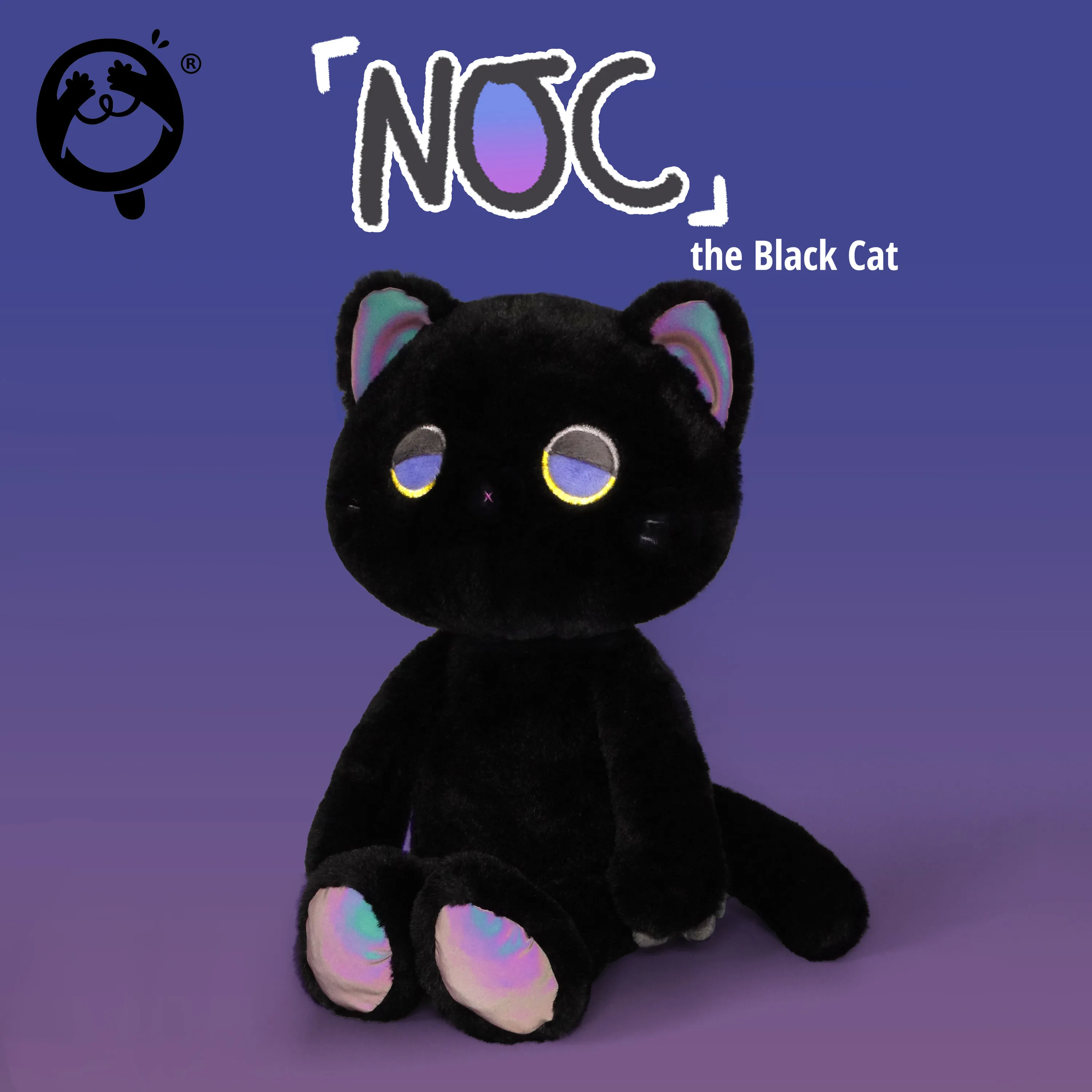 Doozie Drowsy Noc The Black Cat Plush Doll Reflective Iridescent Black Cat Stuffed Toy Cute Sleepy Eyes Companion Plushie Gift