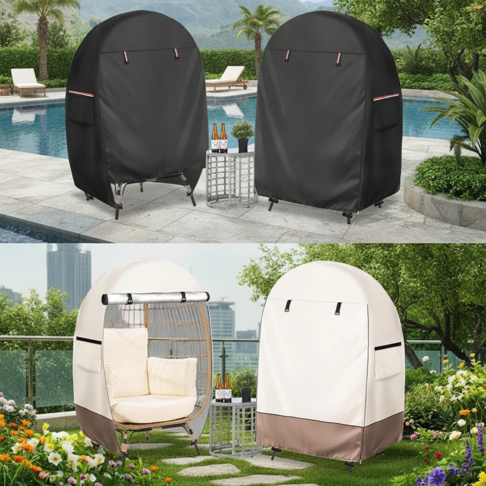 Egg Chair Cover with Zipper Waterproof Patio Egg Chair Cover Weather-Resistant Dustproof for Garden, Balcony - view 6