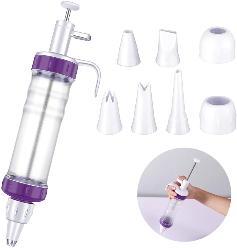 

8pcs Plastic Cookie Press Kit Cake Cream Decorating Gun Pastry Piping Nozzles Extruder DIY Manual Dessert Syringe Baking Tools