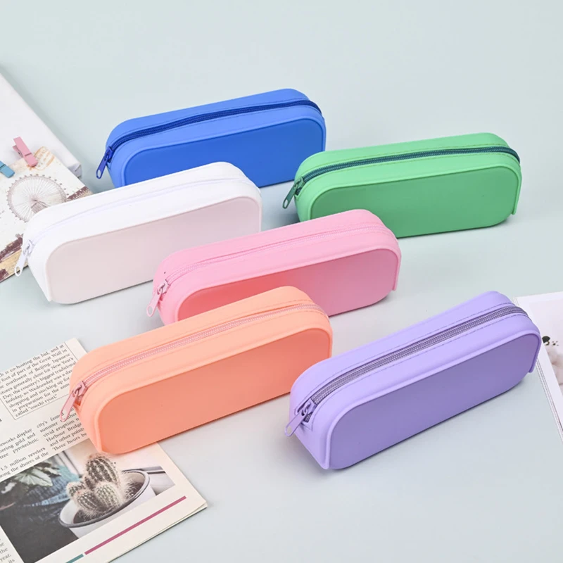 Fashion Soft Silicone Pencil Case Candy Color Pencil Stationery Box Large Capacity Makeup Brush Storage Box Student Supplies