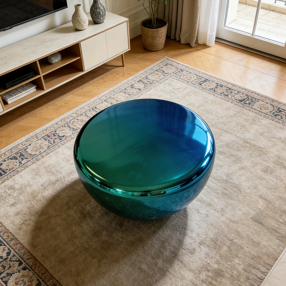 loNordic Decorative Center Coffee Table Blue Green Chrome Finish Stool Art Minimalist Home Apartment Lounge Pedestal End Stand&