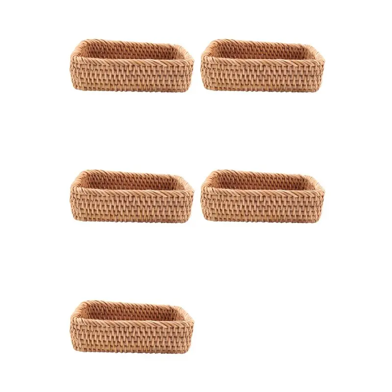 

Плетеная корзина AB11-5X из ротанга ручной работы, прямоугольная, для фруктов, чая, закусок, хлеба, пикника, косметики, хранения - S