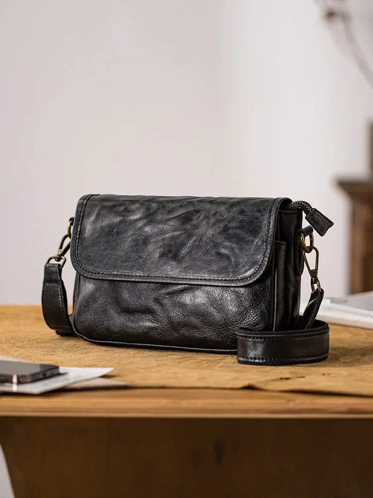 Leather messenger bag first layer vegetable tanned cowhide neutral mobile phone bag