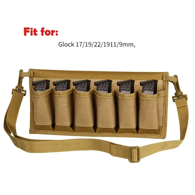 Тактическая кобура для журналов Molle, 9 мм, 6 отверстий, сумка для хранения картриджей для страйкбольного пистолета Glock 17 19, 22 Colt 1911