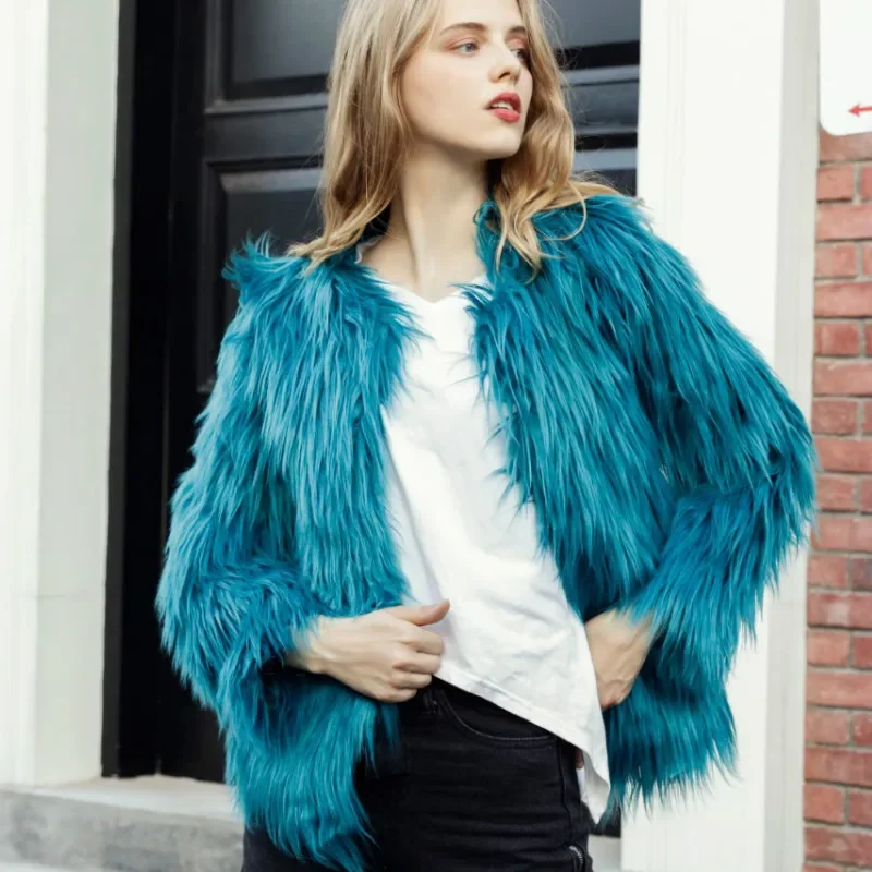 Chic Women Fluffy Faux Fur Coat Warm Chic Flocking Cardigan Outerwear Long Hair Autumn Winter Furry Jacket Bomber Outwear Tops