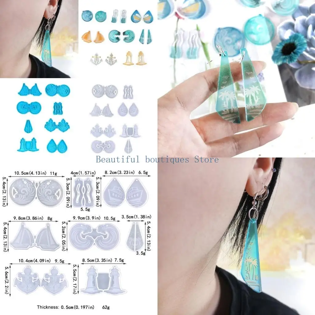 

U4LF Diy Crystal Epoxy Mold Earrings Jewelry Mold Hanging Pendant Decoration Multiple Styles Sailboat- Mirror Silicone Mold