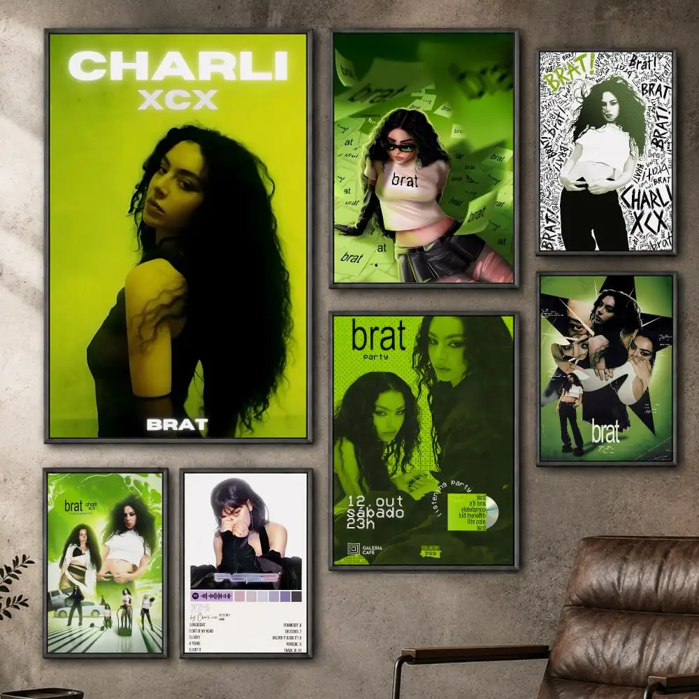 Music Charli XCX Pop Singer Brat Album Poster  PP Self Adhesive Home Garage Dorm Bar Wall Decor Aesthetic Retro Gift
