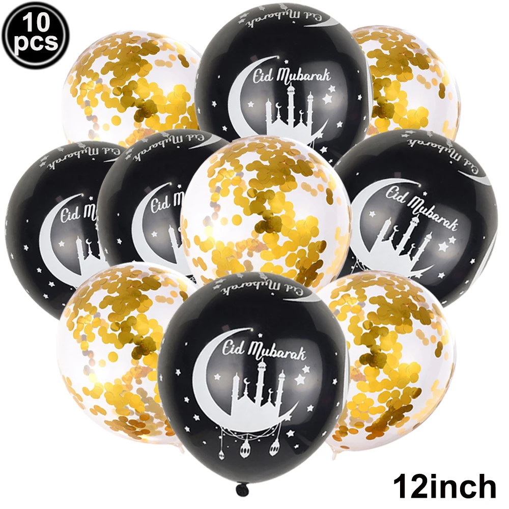 10pcs Black Gold Umrah Mubarak Latex Confetti Balloon Eid Mubarak Islamic Muslim Pilgrimage Festival Party Decor Latex Balloon