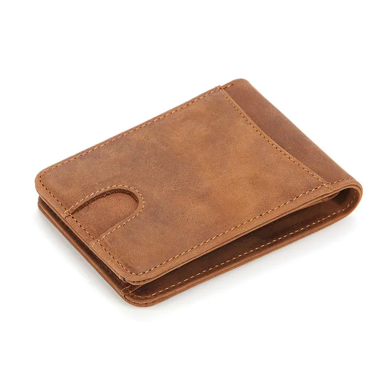 GENODERN Slim Wallets for Men Crazy Horse Cow Leather Short Mini Men Wallet Thin Male Purse