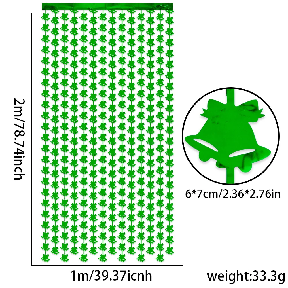 خلفية عيد الميلاد وستارة الباب - ستائر بهرج جرس جلجل متألقة - ديكور مهدب أحمر/فضي/أخضر