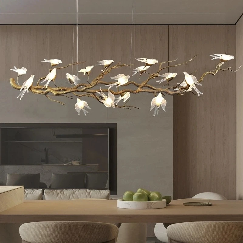 Luxury Copper Branch Swallow Chandelier For Dining Table Room Lighting With Bird Flower Glass Pendant Lamp Living Room Bar Vila