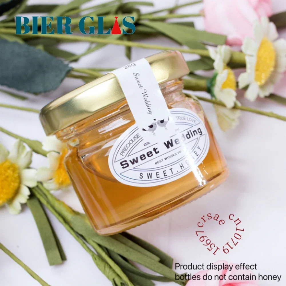 25ml Small Honey Jar Wedding Gift Guest Mini Glass Pot with Lid for Jam Label Sticker Bottles Container Storage Lots Wholesale