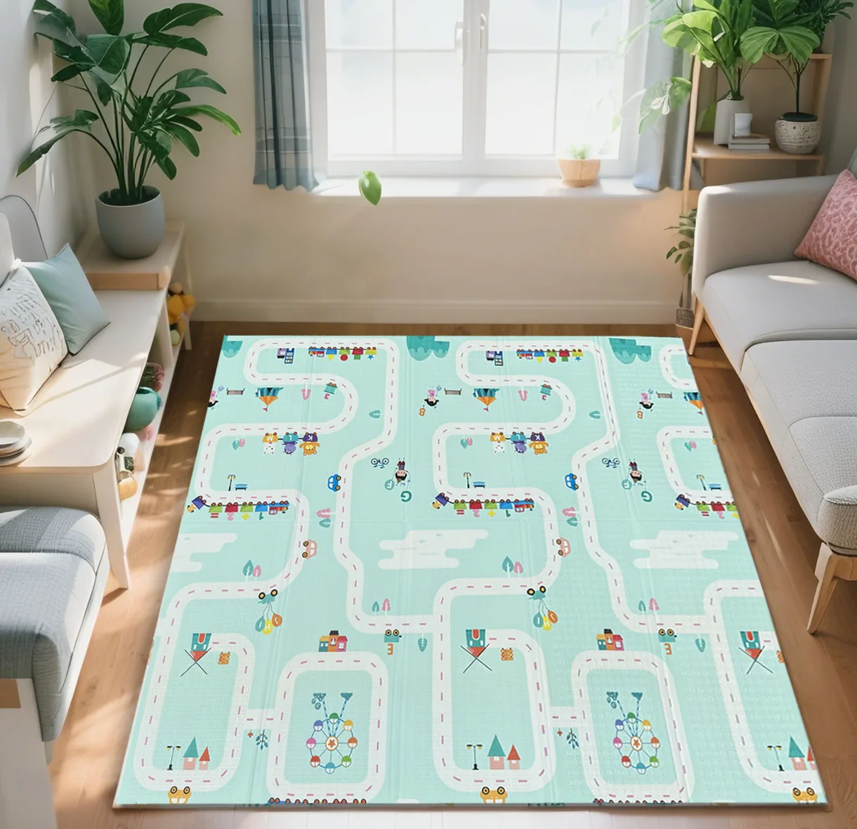 Baby Crawling Mat Baby-Grade Material Thickened High-Elastic Shockproof Reversible Patterns Spark Curiosity for Living & Bedroom