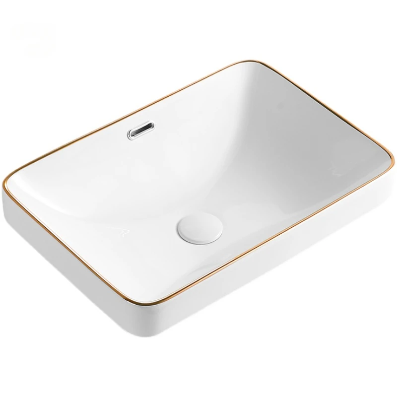 

Modern Ceramic Bathroom Sinks Countertop Basin Semi-embedded Home Phnom Penh Bathroom Washbasins Hotel Rectangular Washing Sink